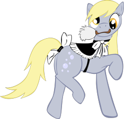 Size: 4996x4805 | Tagged: safe, artist:ahumeniy, derpy hooves, pegasus, pony, absurd resolution, clothes, duster, female, looking at you, maid, mare, mouth hold, simple background, solo, tail wrap, transparent background, vector