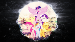 Size: 3840x2160 | Tagged: safe, artist:hellswolfeh, artist:parclytaxel, artist:skrayp, derpibooru import, edit, applejack, fluttershy, pinkie pie, rainbow dash, rarity, twilight sparkle, twilight sparkle (alicorn), alicorn, earth pony, pegasus, pony, unicorn, 4k, mane six, uhd, uhd wallpaper, wallpaper, wallpaper edit