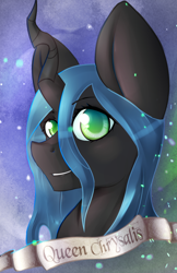 Size: 750x1156 | Tagged: source needed, safe, artist:shadikbitardik, queen chrysalis, changeling, changeling queen, pony, bust, head, portrait, solo, ych result