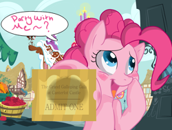 Size: 1600x1200 | Tagged: safe, artist:annakitsun3, pinkie pie, earth pony, pony, blushing, bronybait, bust, cute, dialogue, diapinkes, flattered, gala ticket, grand galloping gala, solo, speech bubble