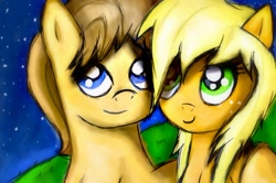 Size: 900x599 | Tagged: safe, artist:forgetmorals, applejack, caramel, earth pony, pony, carajack, female, male, shipping, straight