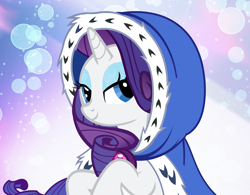 Size: 1000x780 | Tagged: safe, artist:pixelkitties, rarity, pony, unicorn, cloak, clothes, hood, hoodie, solo