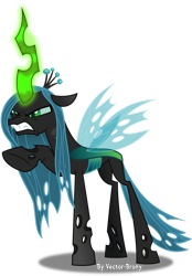 Size: 1280x1834 | Tagged: safe, artist:vector-brony, queen chrysalis, changeling, changeling queen, the beginning of the end, angry, female, glowing horn, narrowed eyes, raised hoof, simple background, solo, transparent background, vector