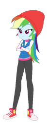 Size: 255x641 | Tagged: safe, artist:allegro15, artist:selenaede, derpibooru import, rainbow dash, equestria girls, base used, beanie, clothes, converse, crossed arms, female, hat, shoes, simple background, sneakers, solo, transparent background, winter boots, winter hat, winter outfit