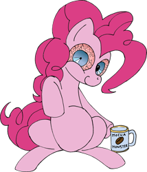 Size: 2371x2764 | Tagged: safe, artist:dimvitrarius, artist:varmus, pinkie pie, earth pony, pony, bloodshot eyes, coffee, pinkie found the coffee, solo, xk-class end-of-the-world scenario