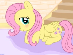 Size: 920x690 | Tagged: safe, artist:unistar, fluttershy, pegasus, pony, blushing, female, mare, pink mane, yellow coat