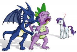 Size: 2723x1835 | Tagged: safe, artist:vashar23, rarity, spike, oc, dragon, pony, unicorn, doll