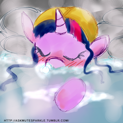 Size: 500x500 | Tagged: safe, artist:askmutesparkle, derpibooru import, twilight sparkle, 30 minute art challenge, bath, blushing, hot springs, water