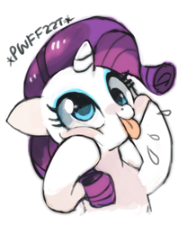 Size: 466x559 | Tagged: dead source, safe, artist:suikuzu, rarity, pony, unicorn, :p, cute, derp, drool, female, floppy ears, funny face, majestic as fuck, mare, onomatopoeia, pwffzzt, rarara, raribetes, raspberry, raspberry noise, silly, silly pony, simple background, smiling, solo, squishy cheeks, tongue out, white background