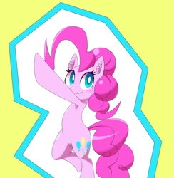 Size: 800x820 | Tagged: safe, artist:30clock, pinkie pie, earth pony, pony, abstract background, action pose, bipedal, cute, diapinkes, ear fluff, female, mare, pixiv, solo