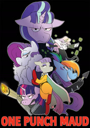 Size: 1280x1813 | Tagged: safe, artist:stevetwisp, derpibooru import, maud pie, rainbow dash, rarity, starlight glimmer, sweetie belle, twilight sparkle, pegasus, pony, unicorn, crossover, fubuki (one punch man), genos, king (one punch man), one punch man, saitama, speed-o'-sound sonic, tatsumaki (one punch man)