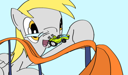 Size: 1280x752 | Tagged: safe, artist:onsaud, derpy hooves, pegasus, pony, female, hot wheels, mare, solo, track