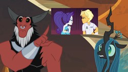 Size: 1920x1080 | Tagged: safe, edit, edited screencap, screencap, lord tirek, queen chrysalis, ragamuffin (equestria girls), rarity, centaur, changeling, changeling queen, equestria girls, equestria girls series, spring breakdown, the beginning of the end, spoiler:eqg series (season 2), 3:, cute, cutealis, exploitable meme, female, flick, floppy ears, former queen chrysalis, frown, gritted teeth, male, meme, pointing, ponytail, rarimuffin, reaction image, shipping, shipping fuel, shocked, straight, surprised, template, tirebetes, wavy mouth, wide eyes