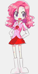 Size: 256x500 | Tagged: safe, artist:kurumierika, pinkie pie, clothes, female, humanized, smiling, solo