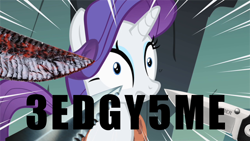 Size: 1280x720 | Tagged: safe, rarity, pony, unicorn, /mlp/, 2edgy4me, 4chan, abandon thread, edgy, frown, knife, reaction image, solo, weapon, wide eyes