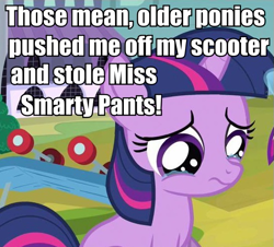 Size: 549x497 | Tagged: safe, derpibooru import, edit, edited screencap, screencap, twilight sparkle, a canterlot wedding, bronybait, bullying, cropped, crying, female, filly, filly twilight sparkle, image macro, sad, solo, teary eyes, younger