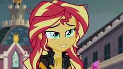 Size: 1280x720 | Tagged: safe, screencap, sunset shimmer, equestria girls, friendship games, lidded eyes, messy hair, solo