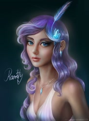 Size: 800x1095 | Tagged: safe, artist:indiron, rarity, human, beautiful, breasts, bust, earring, female, humanized, looking at you, necklace, portrait, sideboob, solo, three quarter view