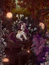 Size: 917x1200 | Tagged: safe, artist:saint-juniper, rarity, oc, oc:kydose, pony, unicorn, canon x oc, female, flower, garden, male, raridose, shipping, straight