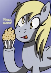 Size: 1178x1692 | Tagged: safe, artist:otakon, derpy hooves, pegasus, pony, female, mare, muffin, solo