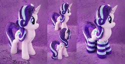 Size: 4450x2271 | Tagged: safe, artist:zizzaz, starlight glimmer, pony, unicorn, absurd resolution, clothes, cute, female, high res, irl, mare, photo, plushie, smiling, socks, solo, striped socks