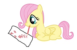 Size: 1510x982 | Tagged: safe, fluttershy, pegasus, pony, filly, mouth hold, pencil, slur, ur a faget, writing