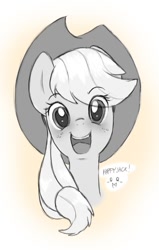 Size: 582x916 | Tagged: safe, artist:eindev, applejack, earth pony, pony, bust, cute, happy, jackabetes, portrait, solo