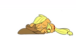 Size: 1280x778 | Tagged: safe, artist:thex-plotion, applejack, earth pony, pony, filly, foal, simple background, sleeping, solo