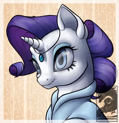 Size: 900x929 | Tagged: safe, artist:japandragon, rarity, pony, unicorn, bust, clothes, dress, eyeshadow, female, jewelry, makeup, mare, portrait, smiling, solo