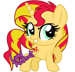 Size: 990x957 | Tagged: safe, artist:lupulrafinat, sunset shimmer, pony, unicorn, backwards cutie mark, chibi, cute, shimmerbetes, solo