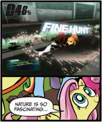 Size: 397x473 | Tagged: safe, fluttershy, pegasus, pomeranian, pony, blue coat, blue eyes, dialogue, exploitable meme, female, looking up, mare, meme, multicolored tail, nature is so fascinating, pink coat, pink mane, smiling, speech bubble, tokyo jungle, wings, yellow coat