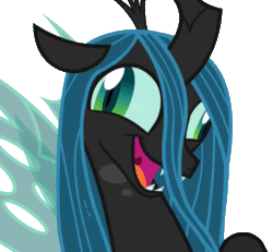 Size: 1123x1039 | Tagged: safe, artist:cheezedoodle96, editor:sponandi, queen chrysalis, changeling, changeling queen, the beginning of the end, animated, crazylis, derp, faic, female, gif, insanity, majestic as fuck, simple background, solo, transparent background