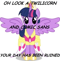 Size: 788x800 | Tagged: safe, derpibooru import, twilight sparkle, twilight sparkle (alicorn), alicorn, pony, alicorn drama, comic sans, female, mare, shitstorm, vector