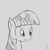 Size: 900x900 | Tagged: artist needed, safe, derpibooru import, twilight sparkle, pony, unicorn, bust, cute, female, mare, monochrome, portrait, question mark, simple background, smiling, solo, white background