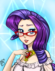 Size: 892x1141 | Tagged: safe, artist:pia-sama, rarity, bust, fire ruby, glasses, humanized, nail polish, portrait, solo