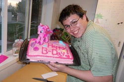 Size: 960x637 | Tagged: safe, pinkie pie, earth pony, pony, birthday, brony, cake, glasses, swag