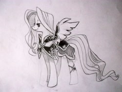 Size: 4288x3216 | Tagged: safe, artist:holivi, fluttershy, pegasus, pony, armor, clothes, dress, grayscale, sketch, solo