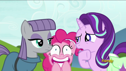 Size: 1920x1080 | Tagged: safe, screencap, maud pie, pinkie pie, starlight glimmer, pony, rock solid friendship, discovery family logo, faic, saddle bag