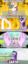 Size: 800x1811 | Tagged: safe, edit, edited screencap, screencap, princess celestia, spike, twilight sparkle, dog, equestria girls, equestria girls (movie), banished, comic, coward, evil, exile, exploitable meme, fire, karma, screencap comic, spike the dog, take that, twiscream, twywimp sparkle