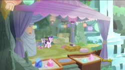 Size: 1920x1080 | Tagged: safe, screencap, maud pie, starlight glimmer, pony, rock solid friendship, clothes, discovery family logo, maud's cave, pinkie slippers, slippers