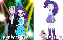 Size: 1727x1114 | Tagged: safe, artist:pia-sama, rarity, spike, dog, equestria girls, comparison, equestria girls drama, expectation vs reality, female, human spike, male, shipping, sparity, spike the dog, straight