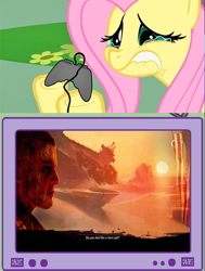 Size: 564x748 | Tagged: safe, fluttershy, pegasus, pony, crying, do you feel like a hero yet?, exploitable meme, loading screen, martin walker, meme, obligatory pony, spec ops: the line, tv meme