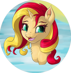 Size: 1770x1801 | Tagged: safe, artist:itresad, sunset shimmer, pony, unicorn, bust, colored pupils, simple background, solo, transparent background