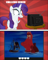 Size: 464x579 | Tagged: safe, rarity, crab, pony, unicorn, disney, exploitable meme, meme, obligatory pony, rarity fighting a giant crab, sebastian, the little mermaid, tv meme