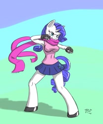 Size: 4375x5250 | Tagged: safe, artist:django90, rarity, anthro, absurd resolution, action pose, clothes, fingerless gloves, gloves, scarf, solo