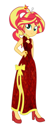 Size: 1500x3630 | Tagged: safe, artist:remcmaximus, sunset shimmer, equestria girls, alternate hairstyle, cheongsam, chinese new year, clothes, cute, ponytail, red dress, solo