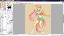 Size: 1920x1080 | Tagged: safe, fluttershy, anthro, armpits, bra, clothes, high heels, pinup, skirt, underwear, wip