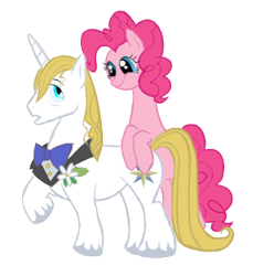 Size: 455x497 | Tagged: safe, artist:arizonablaze, pinkie pie, prince blueblood, earth pony, pony, bluepie, female, male, mare, prince blueblood gets all the mares, shipping, stallion, straight