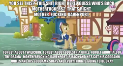 Size: 1600x861 | Tagged: safe, derpibooru import, davenport, twilight sparkle, magical mystery cure, alicorn drama, caption, drama, image macro, impact font, meme, solo focus, text, vulgar