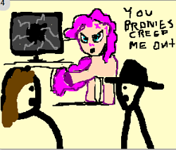 Size: 295x253 | Tagged: safe, artist:ungentrified, pinkie pie, earth pony, pony, drawception, female, mare, pink coat, pink mane, stereotype